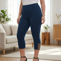 Mid-Calf Plus Size Capri Pants With Chain Detail - Kendra