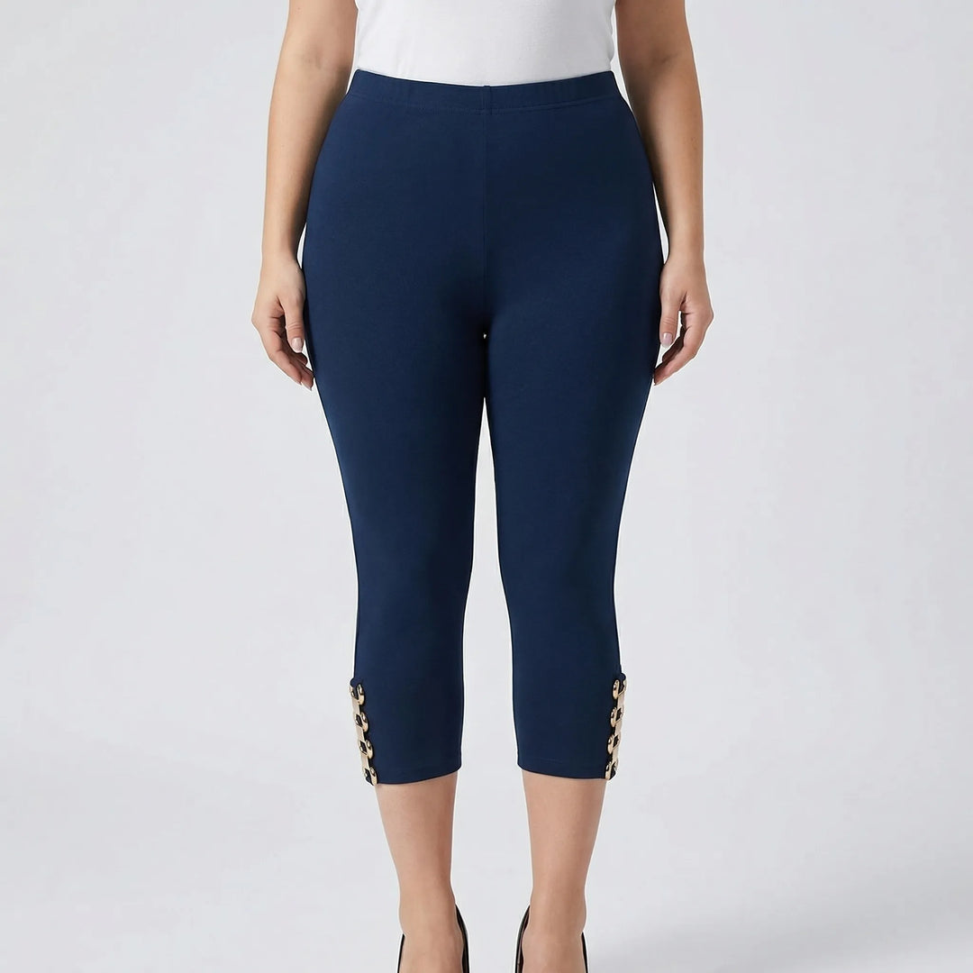 Mid-Calf Plus Size Capri Pants With Chain Detail - Kendra