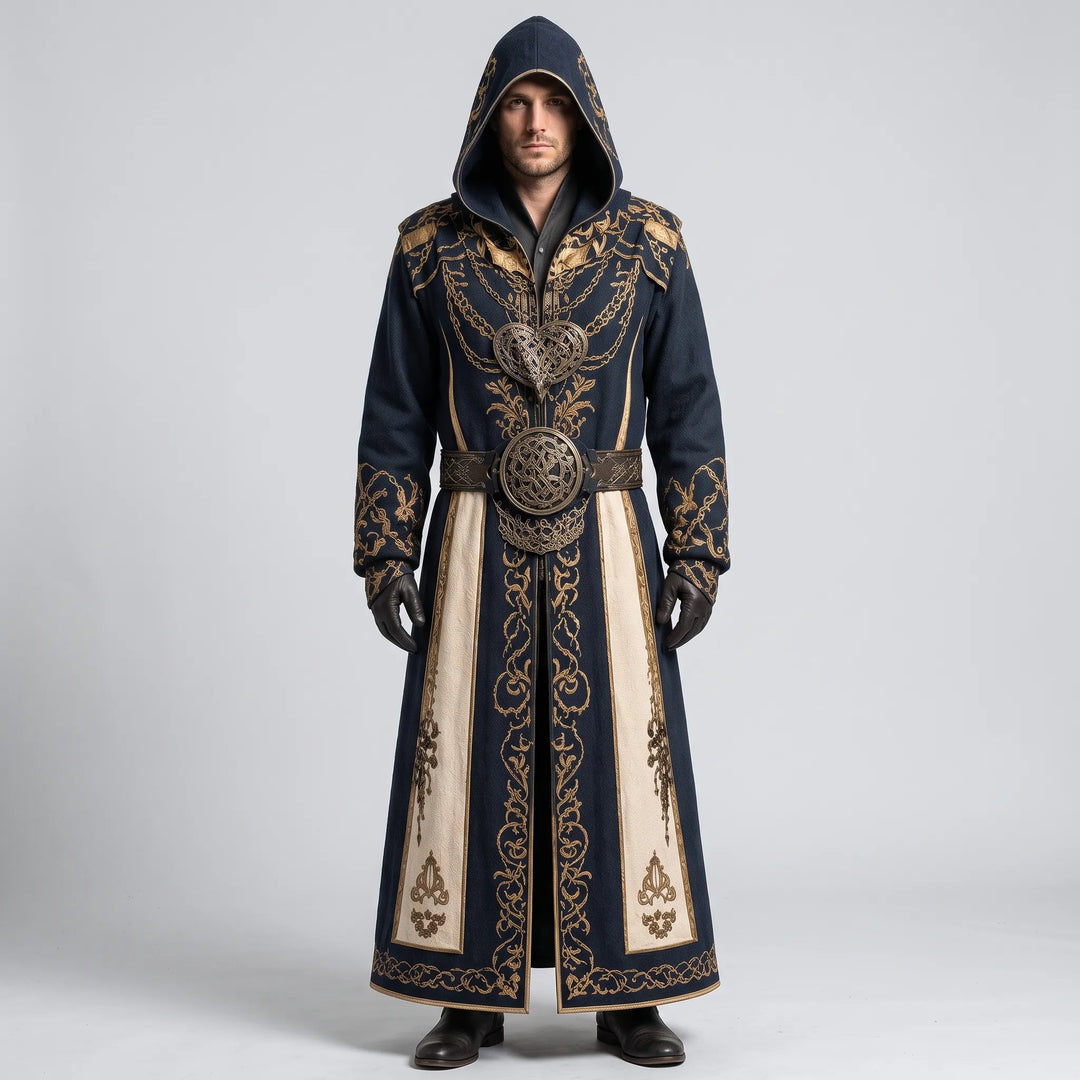 Middeleeuws Fantasy Kostuum Voor Heren Met Capuchon En Keltische Details