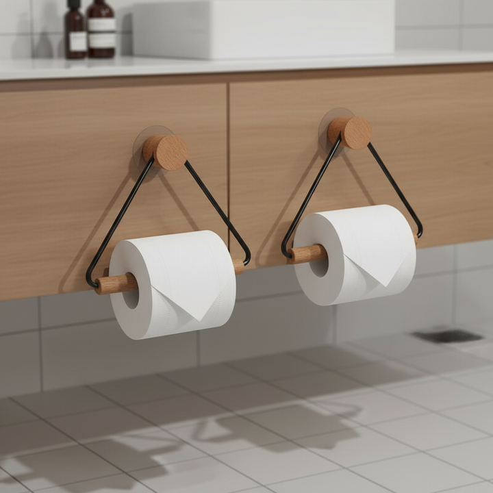 Minimalistischer Metall Holzhalter Set - BathTrium