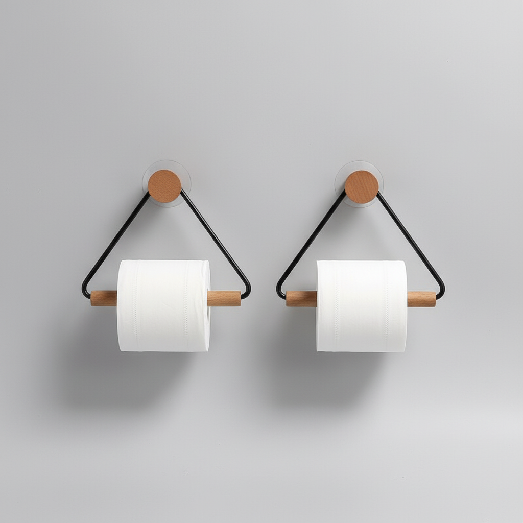 Minimalistischer Metall Holzhalter Set - BathTrium
