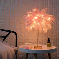 Ostrich Night Lamp | Eccentric Lamp with Feathers & Rose Gold Base