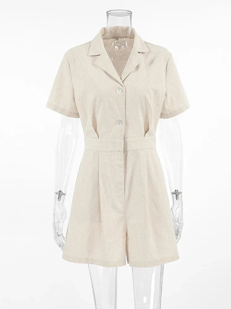 Linen Summer Jumpsuit with Short Sleeves – Maelis