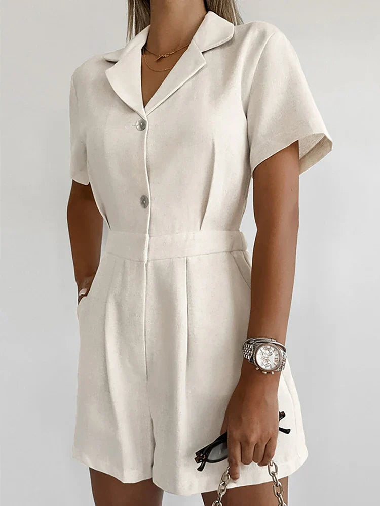 Linen Summer Jumpsuit with Short Sleeves – Maelis