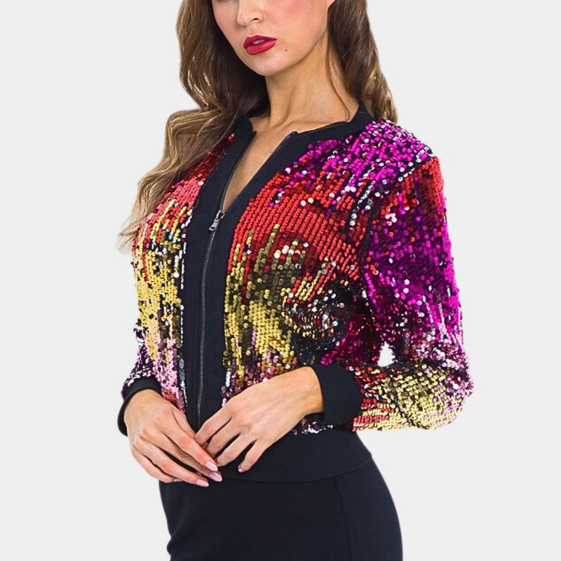 Short Women's Jacket with Shiny Sequins - Livia