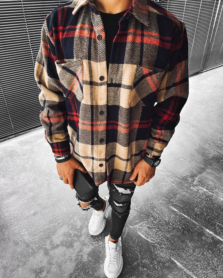 Unisex Oversized Checkered Shirt with Long Sleeves & Modern Design – Elvano