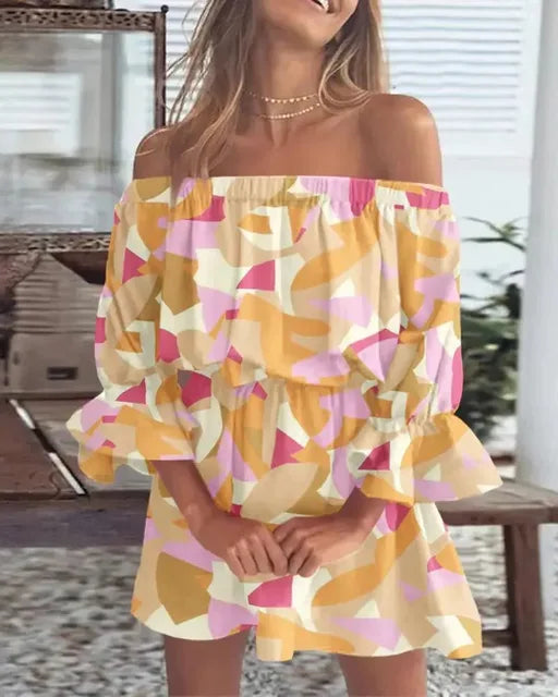 Trendy Boho mini jurkje met off-shoulder ontwerp en luchtige pasvorm - Ysa
