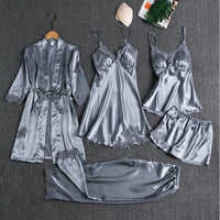 Satin 5-piece sleep set with lace for women – Liora