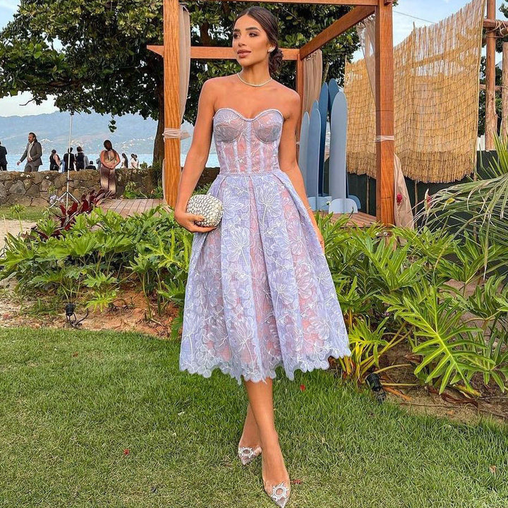 Strapless Knit Midi Dress with Corset Top - Luna