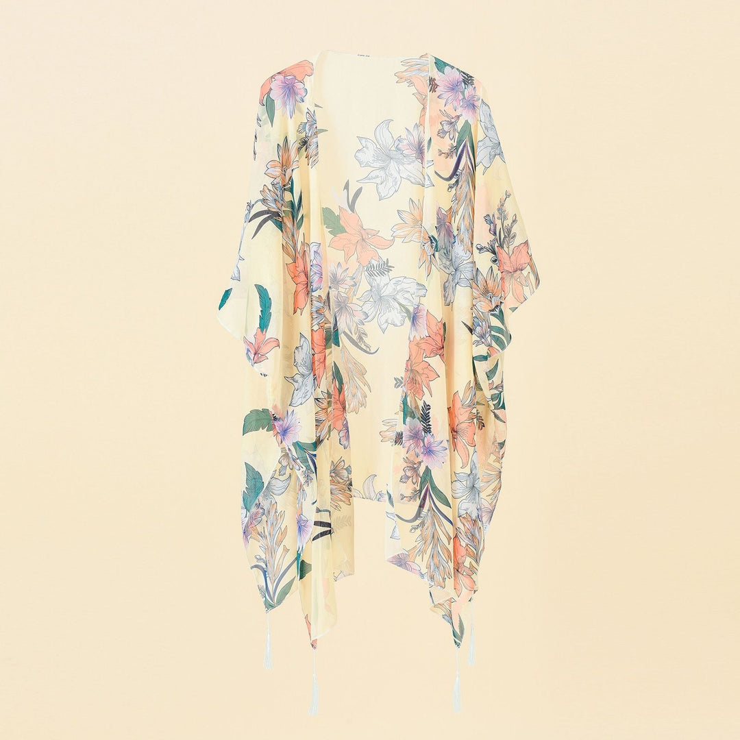 Kimono-Cover-up mit Blumenmuster und Quasten – Liora