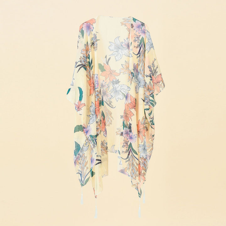 Kimono-Cover-up mit Blumenmuster und Quasten – Liora