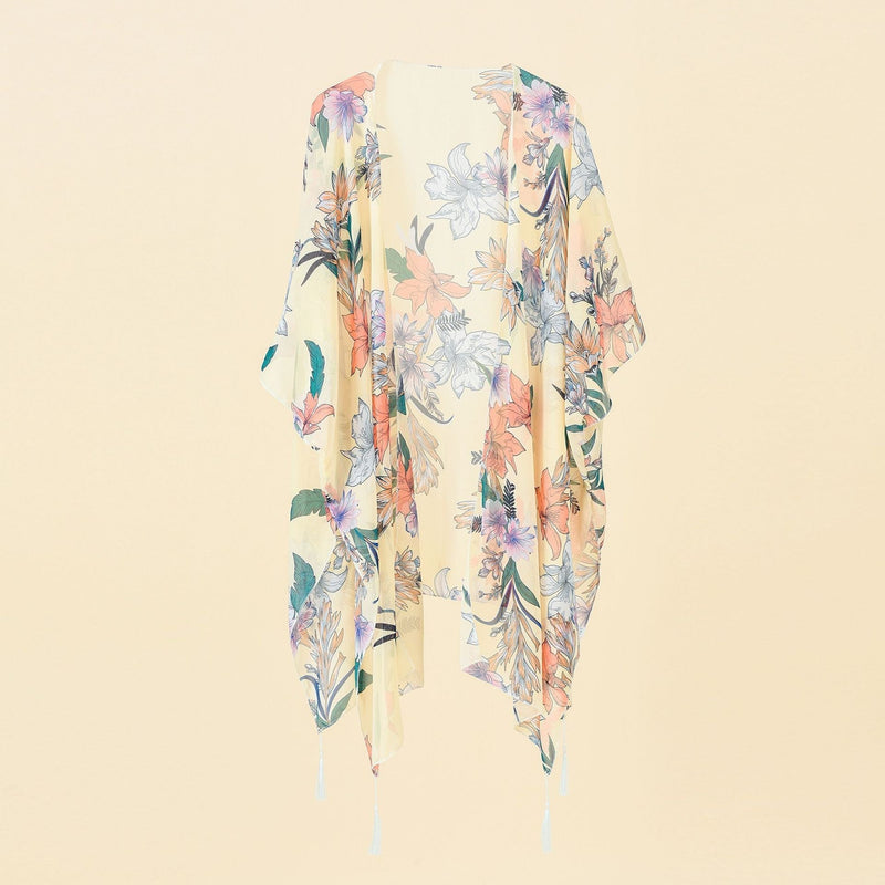 Kimono-Cover-up mit Blumenmuster und Quasten – Liora
