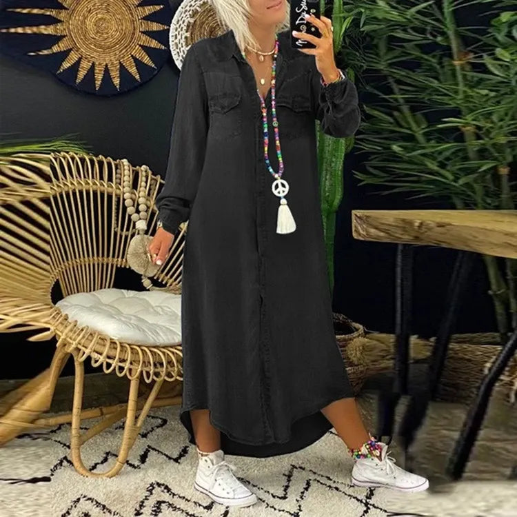 Trendy Denimjurk met Knoopsluiting en Pockets – Isaline
