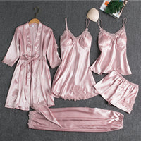 Satin 5-piece sleep set with lace for women – Liora