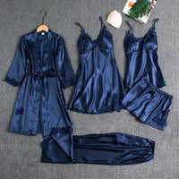 Satin 5-piece sleep set with lace for women – Liora