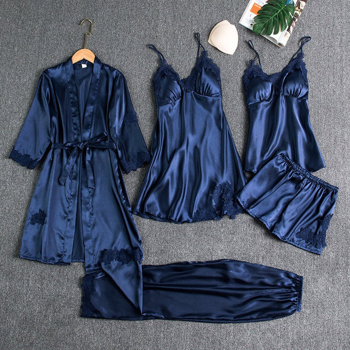 Satin 5-piece sleep set with lace for women – Liora