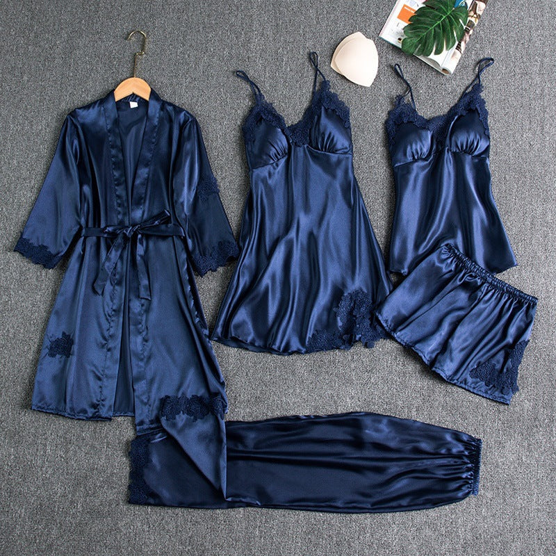 Satin 5-piece sleep set with lace for women – Liora