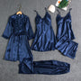 Satin-Schlafset 5-teilig mit Spitze für Damen – Liora