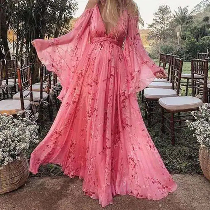 Schwingendes rosa Chiffonkleid mit ausgestellten Ärmeln - Isabelle