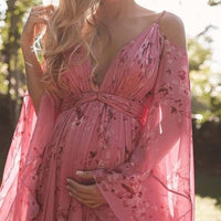 Schwingendes rosa Chiffonkleid mit ausgestellten Ärmeln - Isabelle