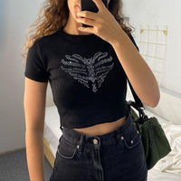 Trendiges Damen-Crop-Top mit Strass-Skelettmuster - Yara