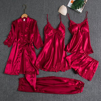 Satin 5-piece sleep set with lace for women – Liora