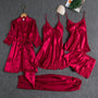 Satin-Schlafset 5-teilig mit Spitze für Damen – Liora