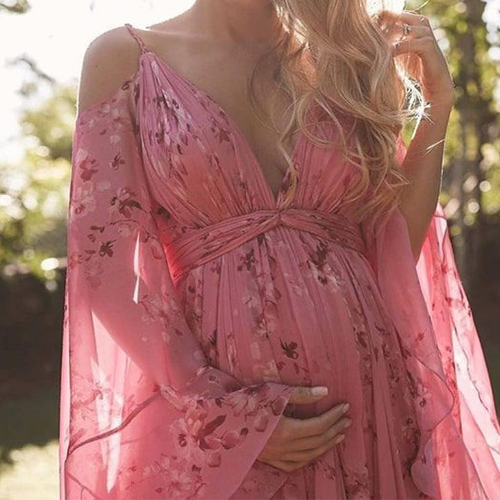 Schwingendes rosa Chiffonkleid mit ausgestellten Ärmeln - Isabelle