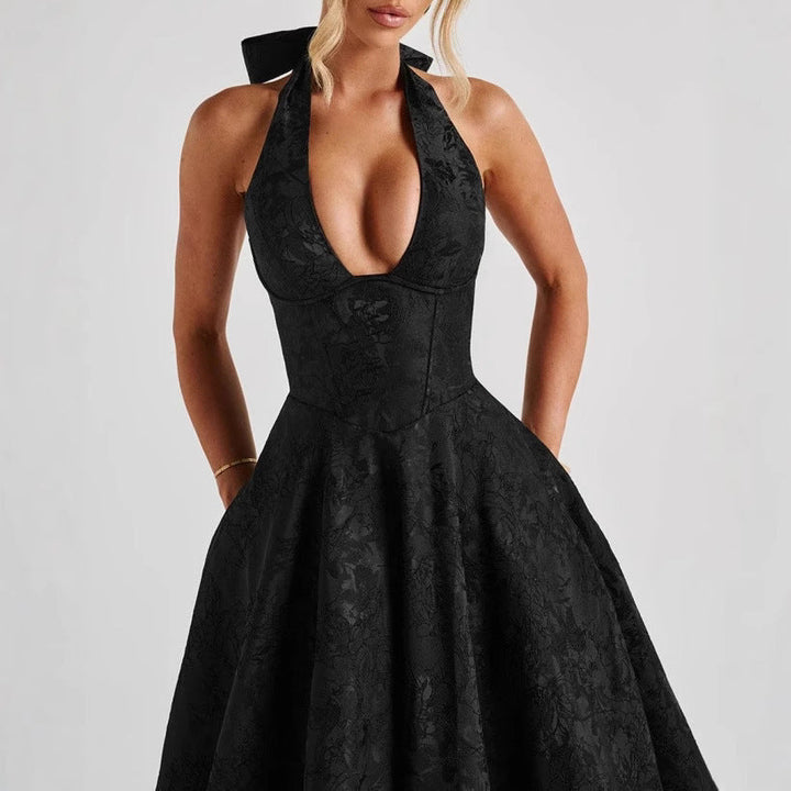 Stilvolles Damen-A-Linien-Cocktailkleid mit tiefem V-Ausschnitt – Liora