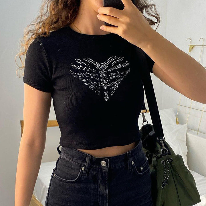 Trendiges Damen-Crop-Top mit Strass-Skelettmuster - Yara