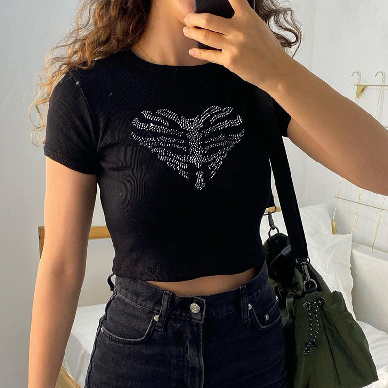 Trendiges Damen-Crop-Top mit Strass-Skelettmuster - Yara