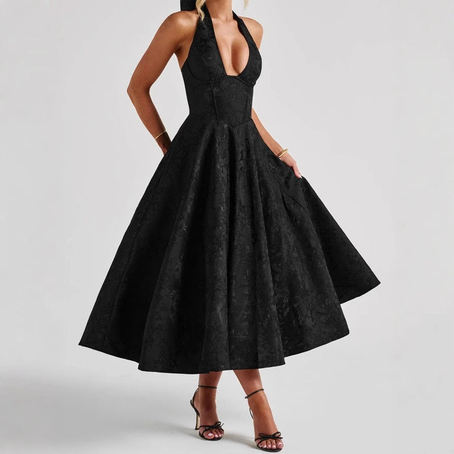 Stilvolles Damen-A-Linien-Cocktailkleid mit tiefem V-Ausschnitt – Liora