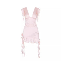 Asymmetrische ruches jurk met V-hals en figuuraccentuering – Elira