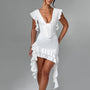 Asymmetrisches Rüschenkleid mit V-Ausschnitt und figurbetonender Passform – Elira
