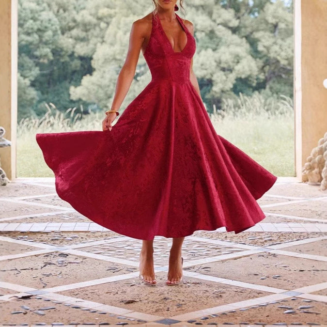 Stilvolles Damen-A-Linien-Cocktailkleid mit tiefem V-Ausschnitt – Liora