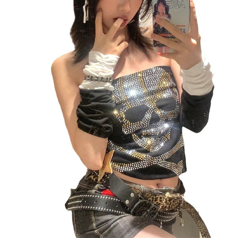 Zwart dames top met strass-skeletontwerp – Liora
