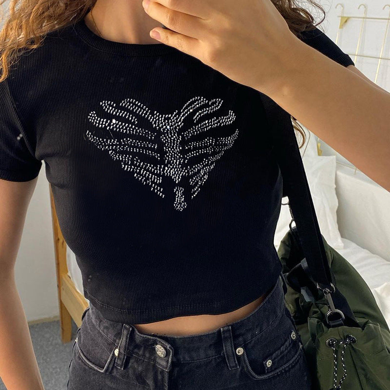 Trendiges Damen-Crop-Top mit Strass-Skelettmuster - Yara