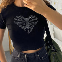 Trendiges Damen-Crop-Top mit Strass-Skelettmuster - Yara