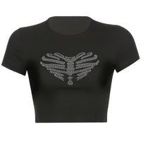 Trendiges Damen-Crop-Top mit Strass-Skelettmuster - Yara