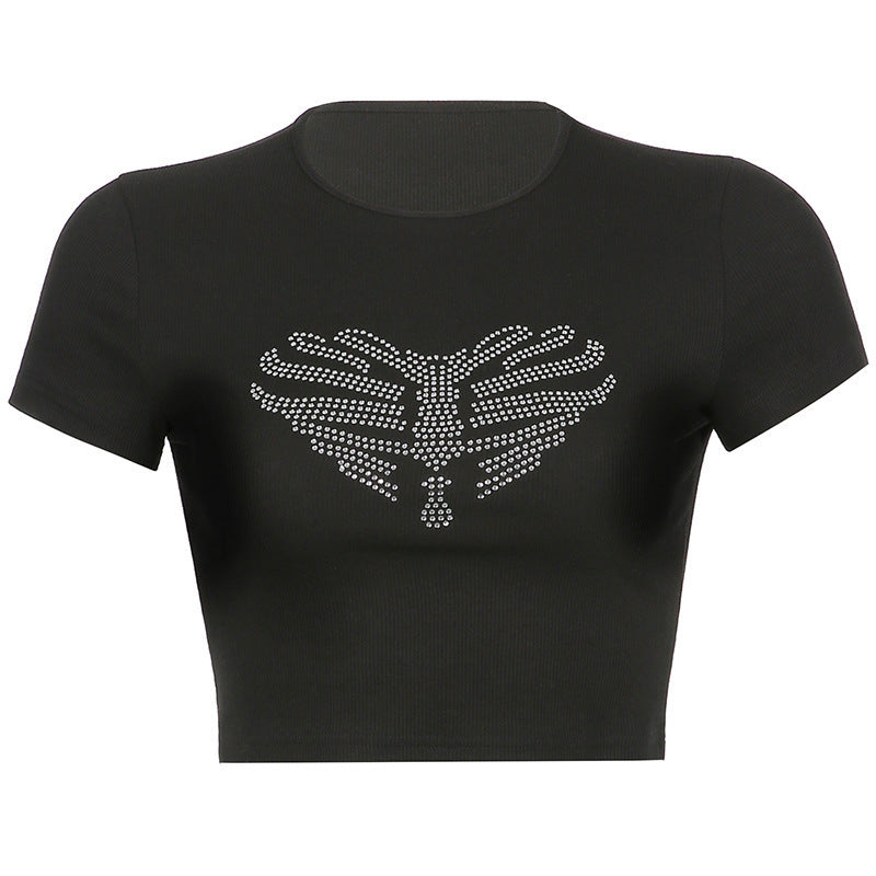 Trendiges Damen-Crop-Top mit Strass-Skelettmuster - Yara