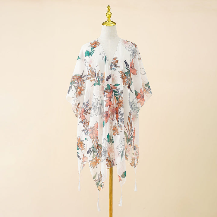 Kimono-Cover-up mit Blumenmuster und Quasten – Liora