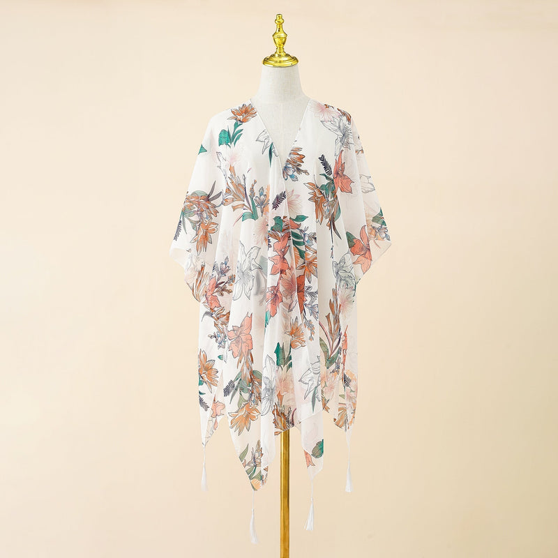 Kimono-Cover-up mit Blumenmuster und Quasten – Liora