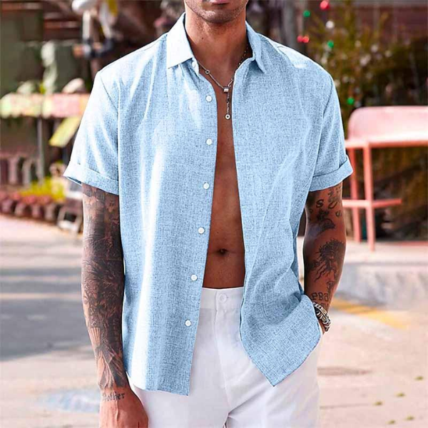 Short sleeve cotton-linen shirt for men – Oscar