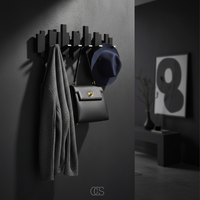 Wooden Piano Wall Coat Rack with Folding Hooks - Hall & Bedroom 2