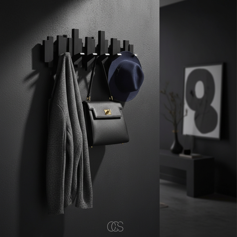 Wooden Piano Wall Coat Rack with Folding Hooks - Hall & Bedroom 2