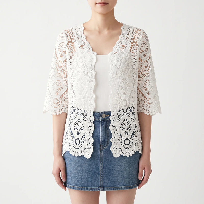 Open Front Crochet Style Cardigan -  Margie