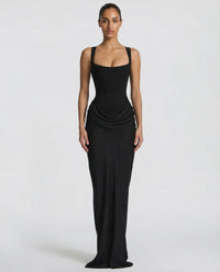 Corset Maxi Dress with Draped Skirt and Lace-Up Back 1