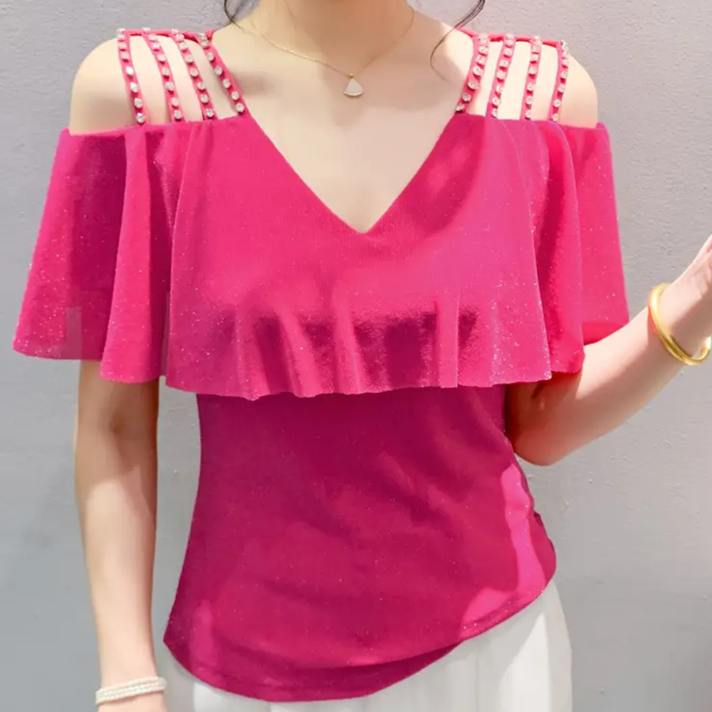 Modische V-Ausschnitt Bluse für Damen - Elvira
