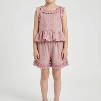Pastel Plaid Ruffle Trim Top And Trouser Set - Miralis