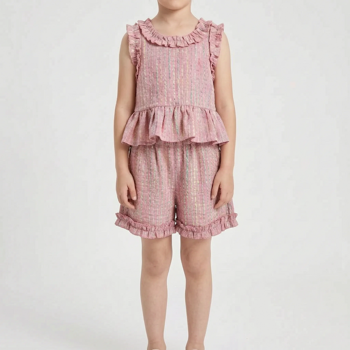 Pastel Plaid Ruffle Trim Top And Trouser Set - Miralis